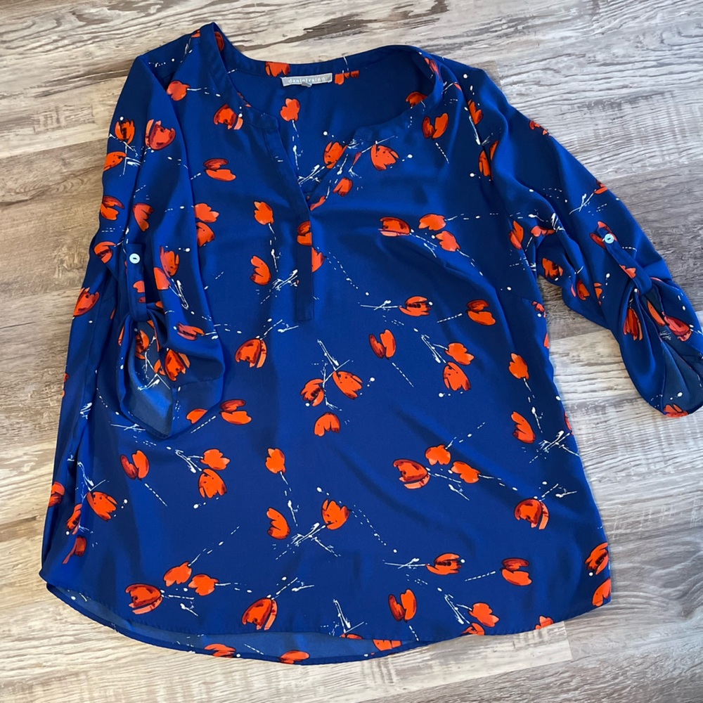 Blue orange and white floral